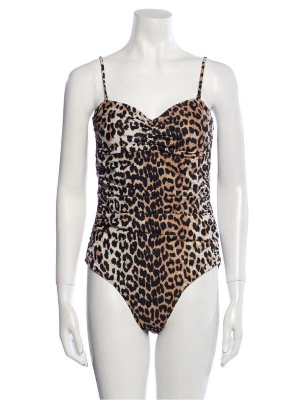 Ganni Leopard Print One-Piece Swimsuit in Brown and Black
